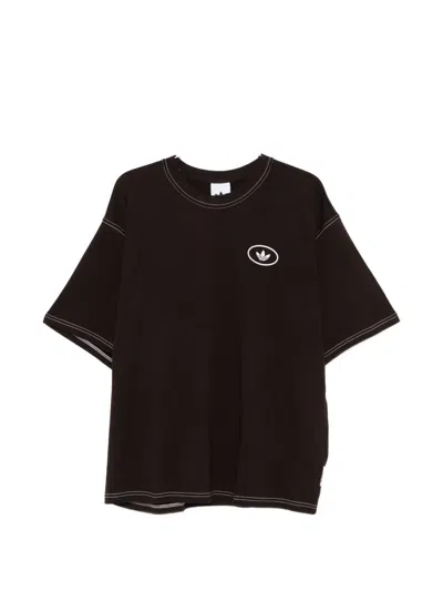 Adidas Originals Logo Contrast-stitch T-shirt In Brown