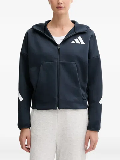 Adidas Originals Logo-detail Zip-up Hoodie In Blue