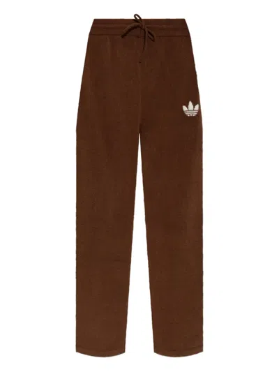 Adidas Originals Logo Drawstring Knit Trousers In Brown