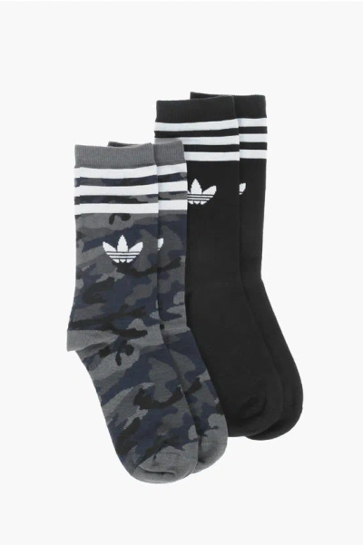 Adidas Originals Logo Embroidered 2 Stretch Socks Set In Black