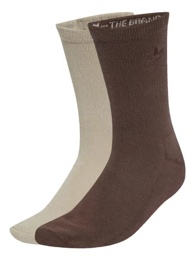 Adidas Originals Logo-embroidered Crew Sock Pack (pack Of Two) In Brown