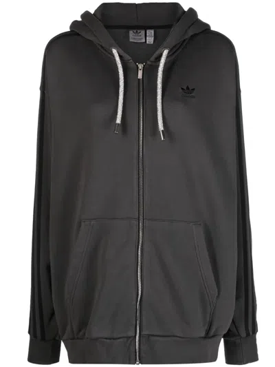 Adidas Originals Logo-embroidered Hooded Jacket In 灰色