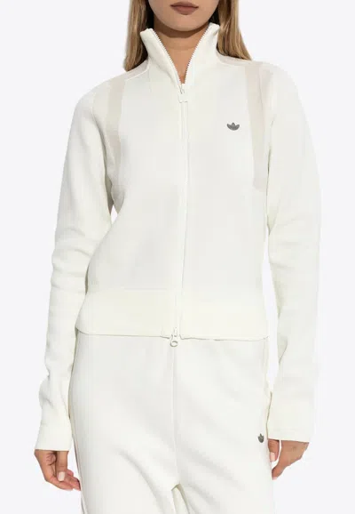Adidas Originals Logo Embroidered Knitted Track Jacket In White