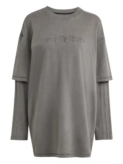 Adidas Originals Logo-embroidered T-shirt In Gray