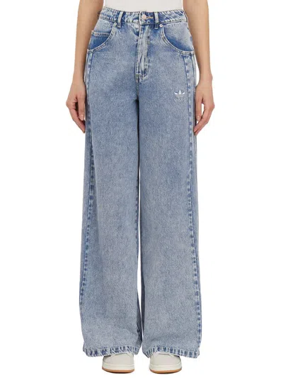 Adidas Originals Logo Embroidered Wide Leg Jeans In Blue