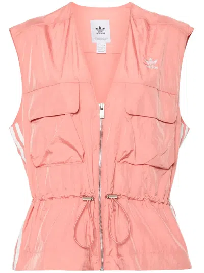Adidas Originals Logo-embroidered Zipped Vest In Orange