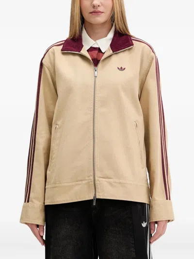 Adidas Originals Logo-embroidery Zip-fastening Jacket In Brown