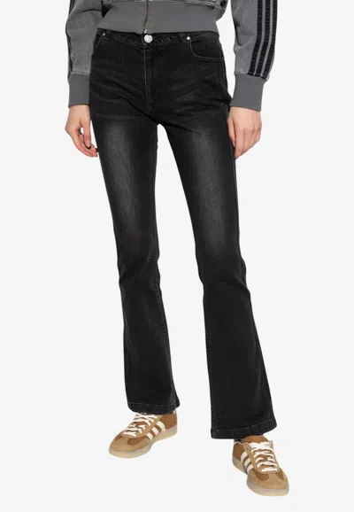 Adidas Originals Logo Patch Flared Jeans In Black