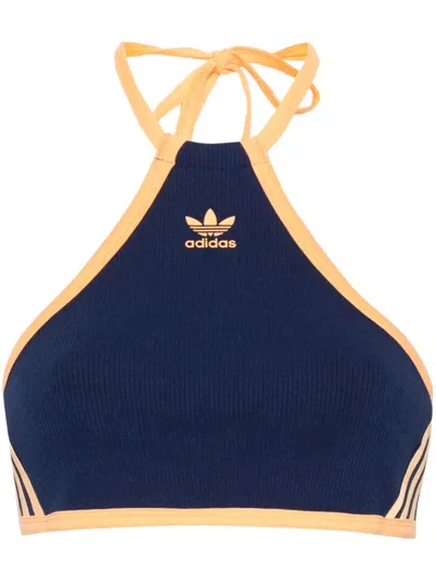Adidas Originals Logo-print Halterneck Crop Top In Blue