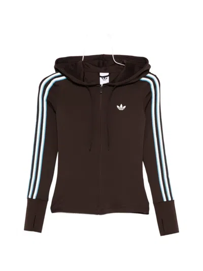 Adidas Originals Logo Striped Hoodie In Brown