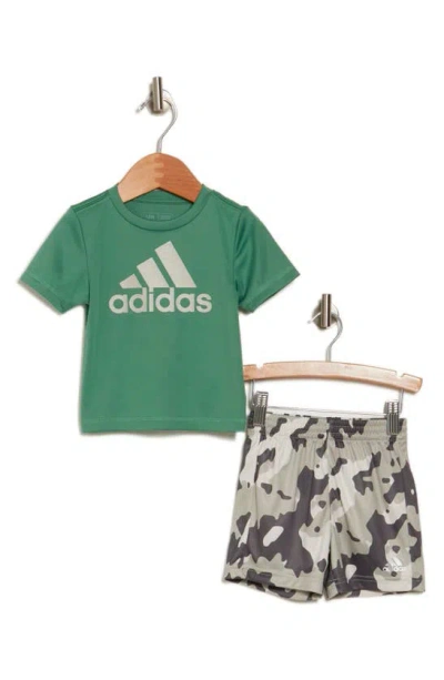 Adidas Originals Babies' Logo T-shirt & Patterned Shorts Set In Green