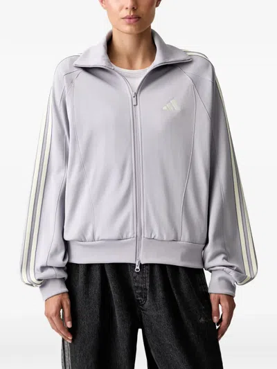 Adidas Originals Logo-embroidered Side-stripe Zip-up Sweatshirt In Grey