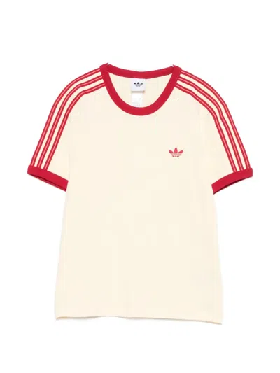 Adidas Originals Logo-embroidered Striped T-shirt In Neutral