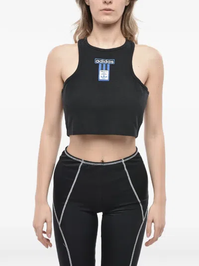 Adidas Originals Logo-patch Ribbed Tank Top In Black