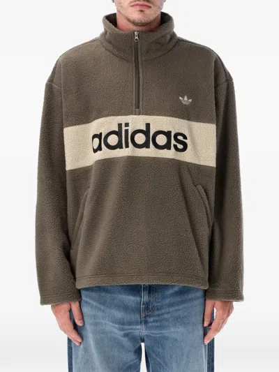 Adidas Originals Logo-print Fleece Sweater In Gray