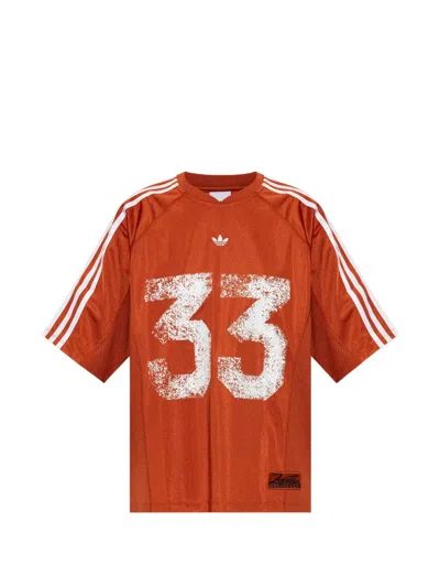 Adidas Originals Logo-print Mesh-panel T-shirt In Orange