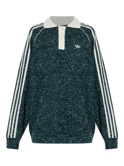 Adidas Originals Long-sleeve Polo-collar Sweater In Green