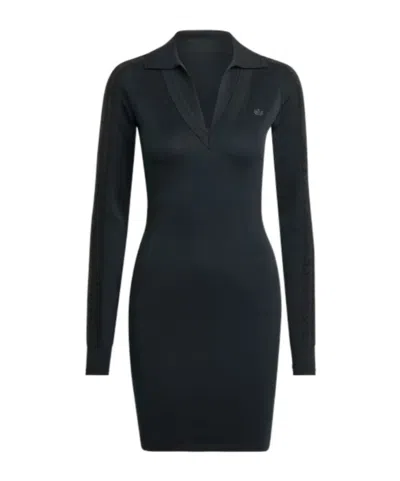Adidas Originals Long-sleeve Polo-collar Mini Dress In Black