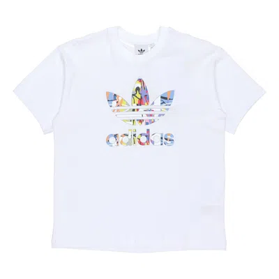 Adidas Originals Love Unites Tre Casual Breathable Fabric Multi-color Logo Sport Short Sleeve White