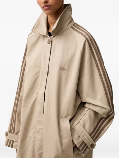 Adidas Originals Mac 3-stripes Logo-embroidered Trench Coat In Neutral