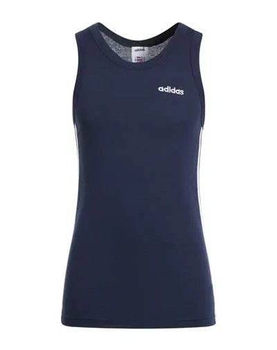 Adidas Originals Man Tank Top Navy Size 5 Cotton, Polyester In Blue