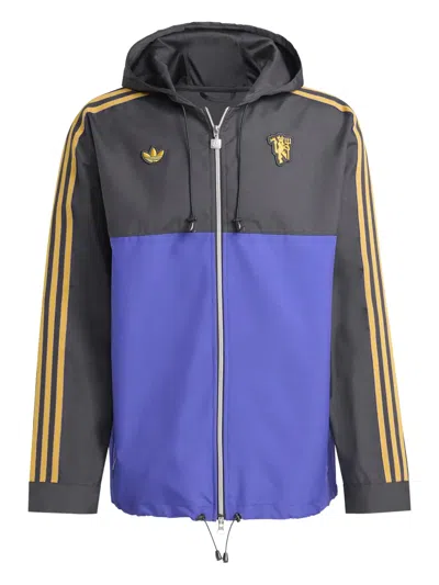 Adidas Originals Manchester United Fc Terrace Icons Hooded Jacket In Black