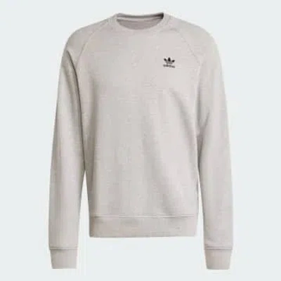 Adidas Originals Medium Gray Heather Trefoil Round Neck Mens Sweater In White