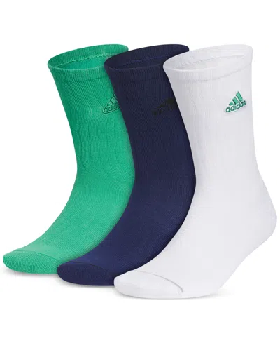 Adidas Originals Men's 3pk. Classic Cushioned Crew Socks In Semi Court Green,dark Blue,white
