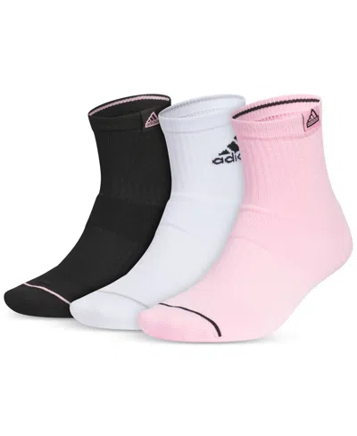 Adidas Originals Men's 3pk Cushioned Sport Quarter Socks In Black,true Pink,white