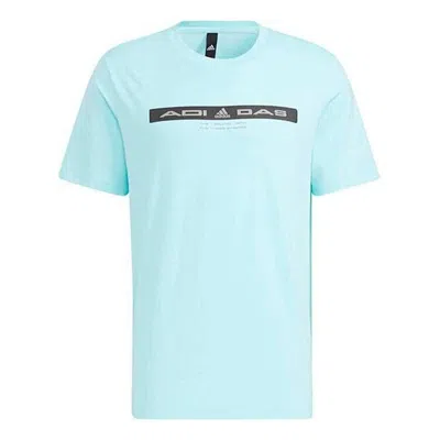 Adidas Originals Men's Adidas Alphabet Logo Printing Round Neck Casual Short Sleeve Blue T-shirt