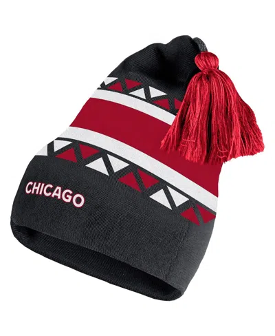 Adidas Originals Men's Adidas Black, White Chicago Blackhawks Reverse Retro 2.0 Pom Cuffed Knit Hat In Black,white