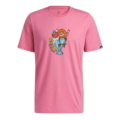 Adidas Originals Men's Adidas Cartoon Basketball Printing Sports Short Sleeve Pink T-shirt