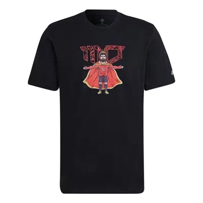 Adidas Originals Men's Adidas Cartoon Character Printing Round Neck Short Sleeve Black T-shirt