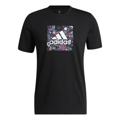 Adidas Originals Men's Adidas Cartoon Graffiti Alphabet Logo Pattern Printing Round Neck Short Sleeve Black T-shirt