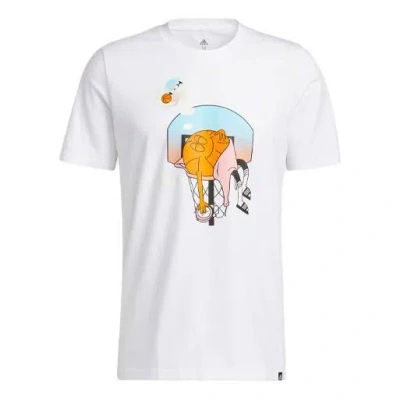 Adidas Originals Men's Adidas Cartoon Printing Basketball Sports Short Sleeve White T-shirt