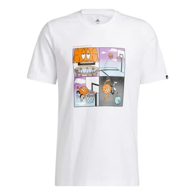 Adidas Originals Men's Adidas Cartoon Shooting Printing Pattern Round Neck Short Sleeve White T-shirt