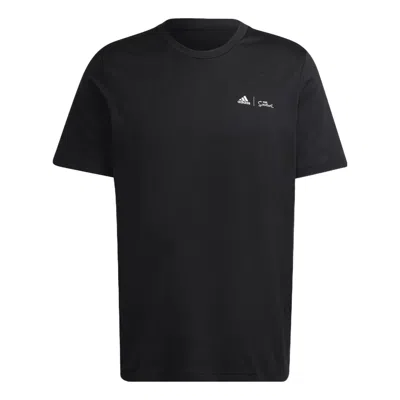 Adidas Originals Men's Adidas Cartoon Skateboard Juvenile Logo Printing Round Neck Short Sleeve Black T-shirt