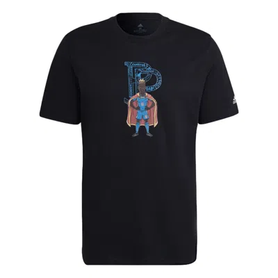 Adidas Originals Men's Adidas Chest Character Alphabet Cartoon Printing Round Neck Short Sleeve Black T-shirt