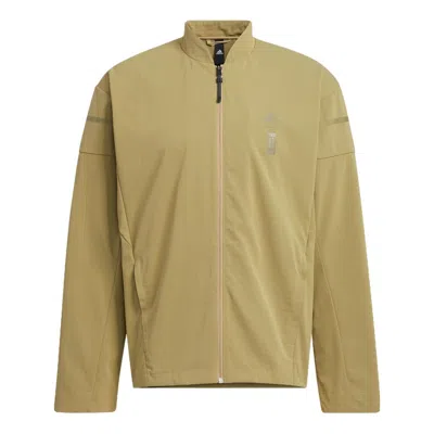 Adidas Originals Men's Adidas Chest Logo Stand Collar Zipper Long Sleeves Jacket Brown In Green