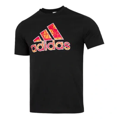 Adidas Originals Men's Adidas Cny Contrasting Colors Large Logo Pattern Loose Short Sleeve Black T-shirt