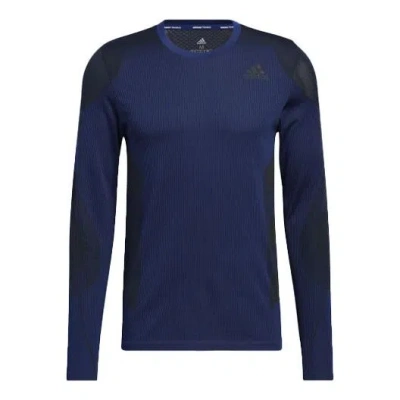 Adidas Originals Men's Adidas Contrasting Colors Round Neck Long Sleeves Blue T-shirt