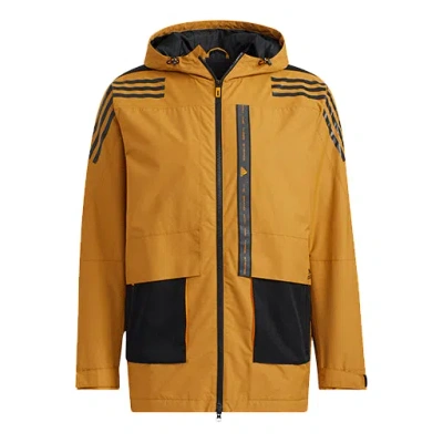 Adidas Originals Men's Adidas Contrasting Colors Sports Training Casual Hooded Jacket Wheat Brown