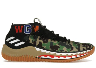 Pre-owned Adidas Originals Men's Adidas Dame 4 A Bathing Ape Camo Sneakers In Black/green/gum In Multi