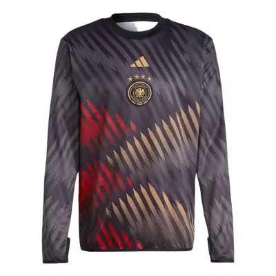 Adidas Originals Men's Adidas Dfb Pre Wrmtop Round Neck Stripe Detail Logo Printing Pullover Long Sleeves Black In Blue