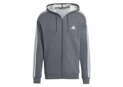 Pre-owned Adidas Originals Men's Adidas Essentials Fleece 3stripes Fullzip Hoodie In Dark Grey Heather In Gray