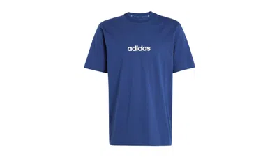 Pre-owned Adidas Originals Men's Adidas Essentials Linear Single Jersey Tee Shirt In Dark Blue/white In Multi