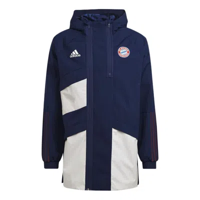 Adidas Originals Men's Adidas Fcb Trv Dr Jkt Badge Hooded Jacket Bayern Silkscreen Team Navy Blue In Black