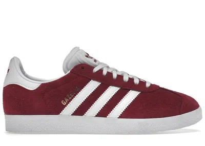 Pre-owned Adidas Originals Men's Adidas Gazelle White Sneakers In Collegiate Burgundy/cloud White/gold Metallic In Multi