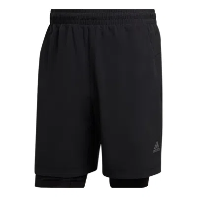Adidas Originals Men's Adidas Hiit Spin Sho 2 In 1 Leggings Elastic Waistband Sports Shorts Black