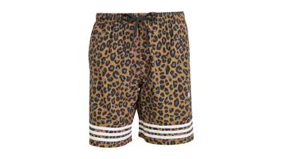 Pre-owned Adidas Originals Men's Adidas Leopard 8 Inch Swim Shorts In Bronze Strata In Brown